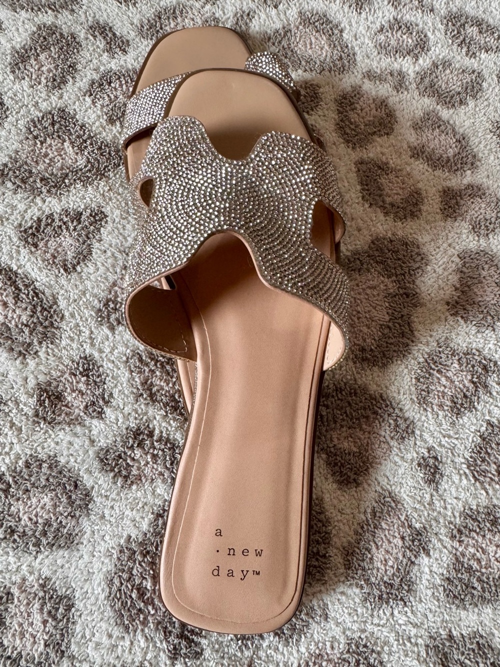 a new day Women's Blush Crystal Wavy Slide Sandal